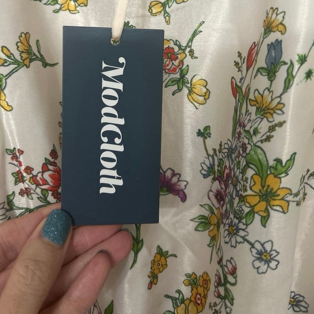 ModCloth Sunlit Reverie Floral Satin Scarf Print Dress Blue Cream 3X NWT Garden - Picture 13 of 15